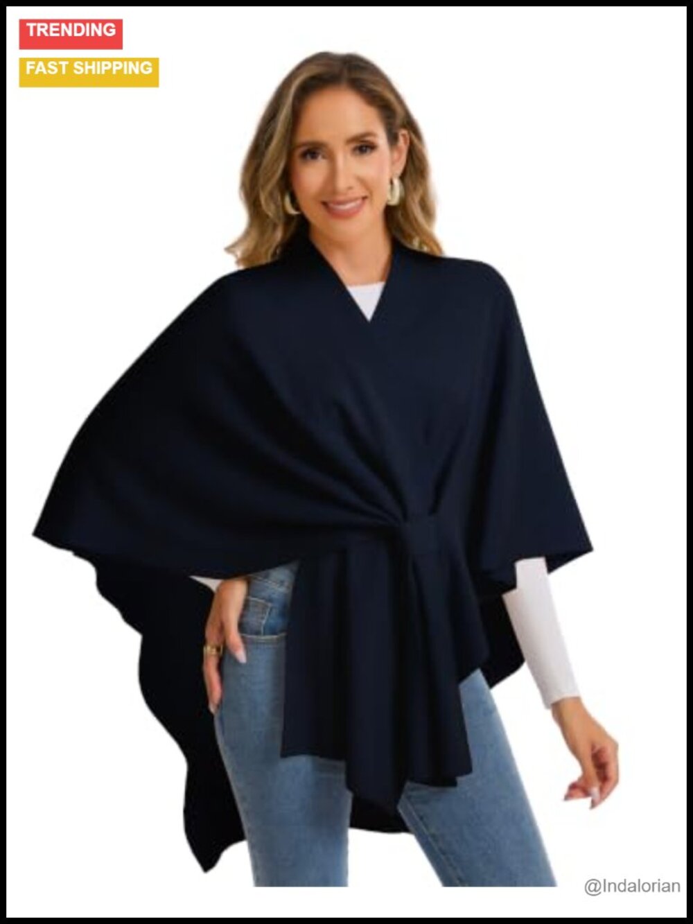 Cashmere Blend Open Front Shawl Wrap Poncho Sweater Knit